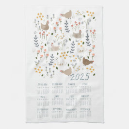 2025 Tea Towel Calendar Chicken Älskare Famyard Kökshandduk