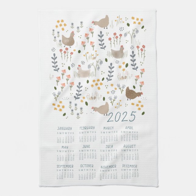 2025 Tea Towel Calendar Chicken Älskare Famyard Kökshandduk (Vertikal)
