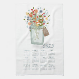 2025 Tea Towel Calendar Flower Burk Kathrin Legg Kökshandduk