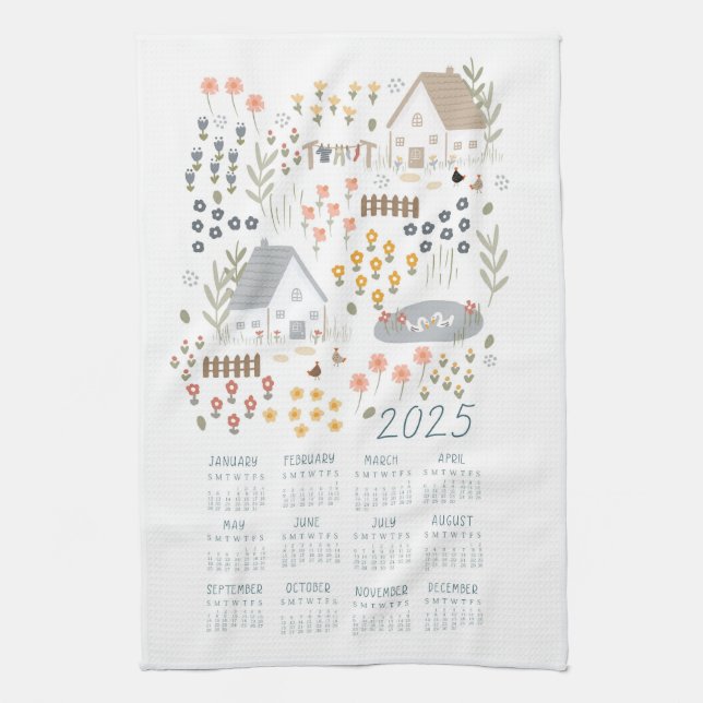 2025 Tea Towel Calendar Land Wildblomma Garden Kökshandduk (Vertikal)