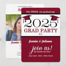 2025 Twin Student Red Streck Photo Studenten Inbjudningar