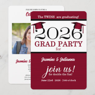 2025 Twin Student Red Streck Photo Studenten Inbjudningar