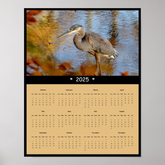 2025 Underbar Blue Heron Wall Calendar Poster (Framsidan)