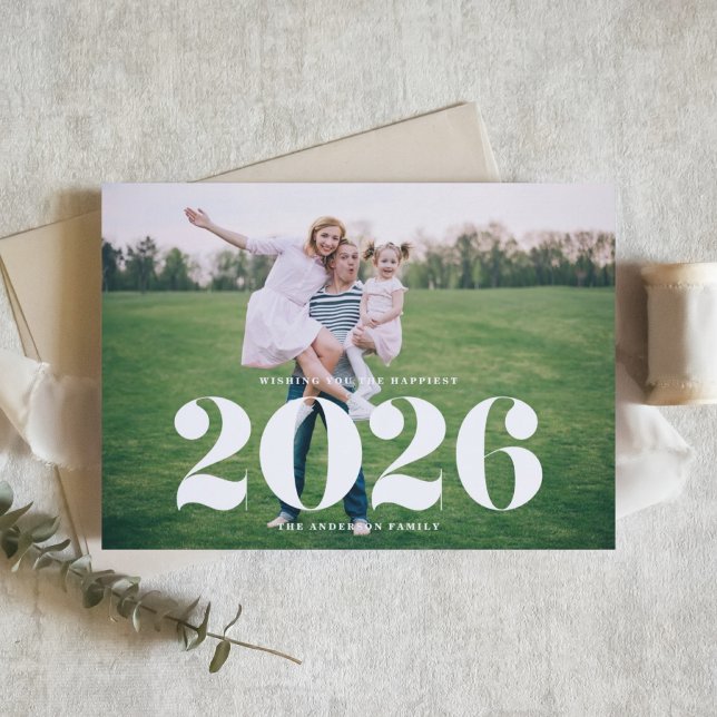 2025 Vågrät med fetstil - nytt foto Helgkort (Send new year cheer with this customizable photo 2026 new year card.)