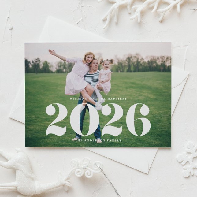 2025 Vågrät med fetstil - nytt foto Julkort (Send new year cheer with this customizable photo 2026 new year card.)
