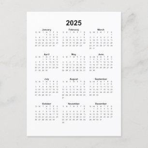 2025 Vertikal Kalender Vykort