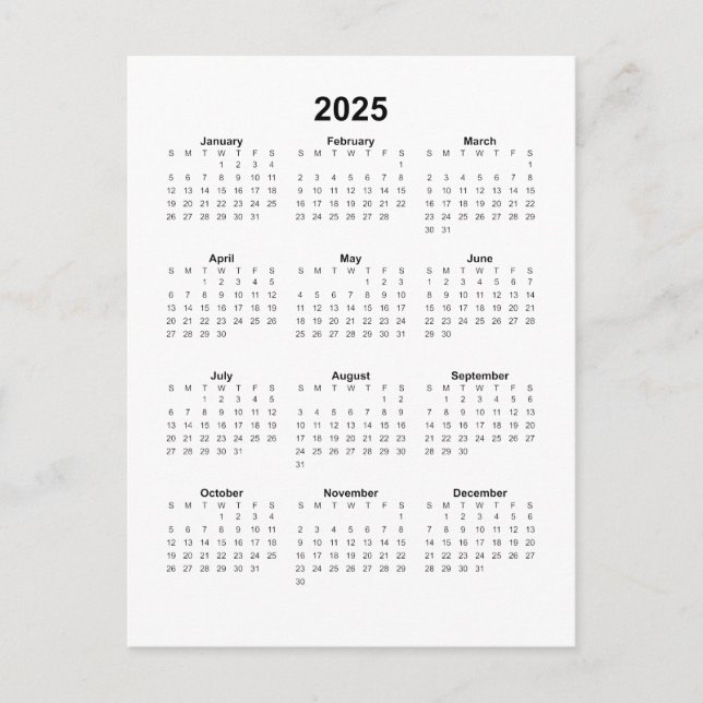 2025 Vertikal Kalender Vykort (Framsida)