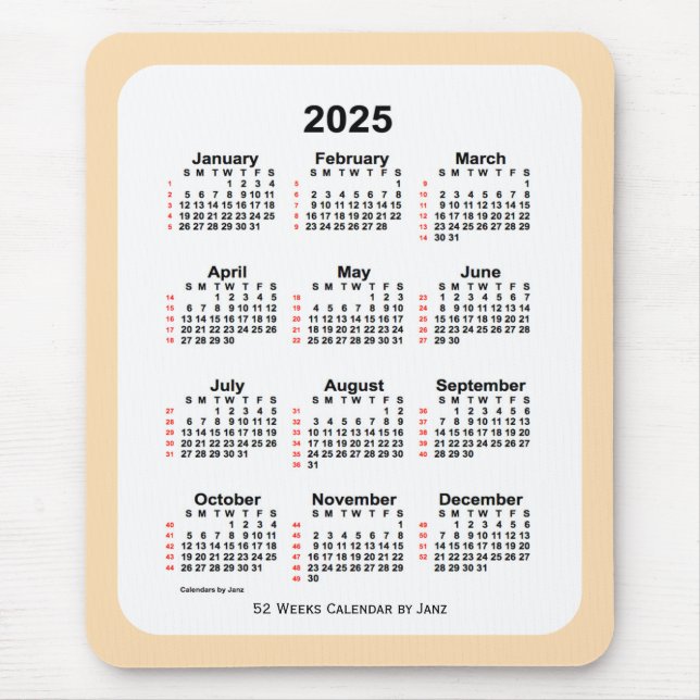 2025 Vetekalender 52 veckor från Janz Musmatta (Framsidan)