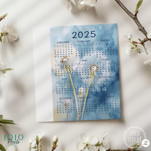 2025 Vintage Dandelion-bakgrund (Calendar 2025 Dandelion Flower Background)