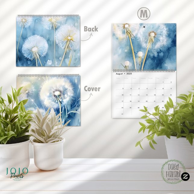 2025 Vintage Dandelion-bakgrund Kalender (Calendar 2025 Dandelion Flower Background - medium)