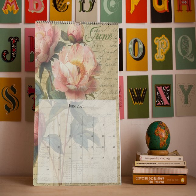 2025-Vintagens Blommigt, skräppost Journal Kalender (2025 Vintage Floral Junk Journal Calendar - Medium )