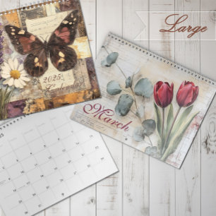 2025-Vintagens Blommigt, skräppost Journal Kalender