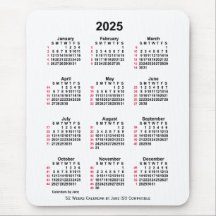 2025 Vit 52 veckor ISO-kalender från Janz Musmatta