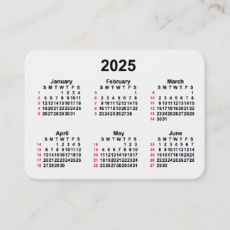 2025 Vit 52-veckors ISO-kalender från Janz Visitkort