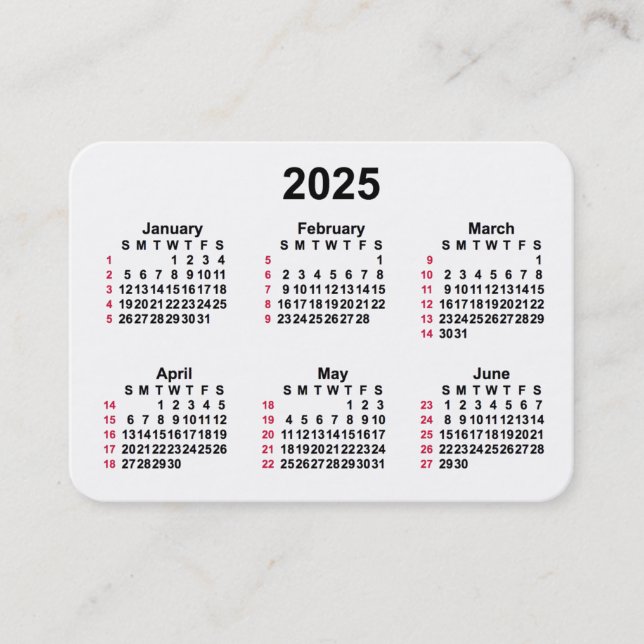 2025 Vit 52-veckors ISO-kalender från Janz Visitkort (Framsida)
