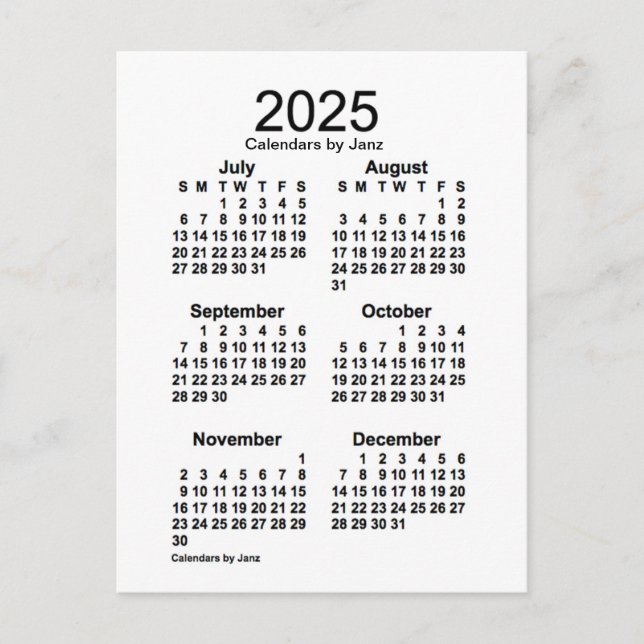 2025 Vit 6 månaders mini-kalender av Janz Vykort (Framsida)