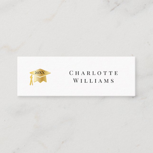 2025 Vit | Guld examensmössa Infogningskort för ex Mini Visitkort (Framsida)