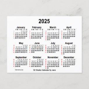 2025 Vit kalender 52 veckor från Janz Vykort