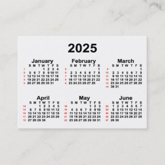 2025 Vit kalender för 52 veckor från Janz Affärsko Visitkort