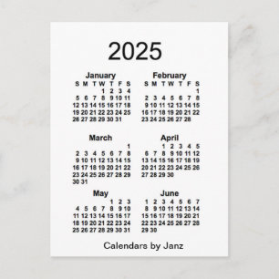2025 Vitbok 6 månaders Mini-kalender från Janz Vykort