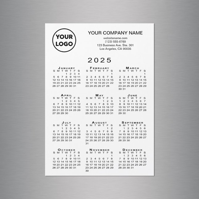 2025-vitnätskort för Logotyp i kalendern (2025 Calendar Business Logo Text White Magnet Card in situ)
