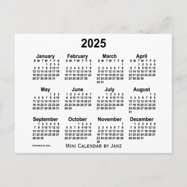 2025 White Mini Calendar från Janz Vykort (Framsida)