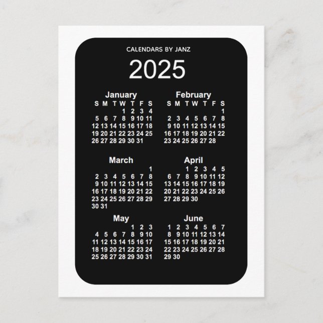 2025 White Neon 6 Month Mini Calendar från Janz Vykort (Framsida)