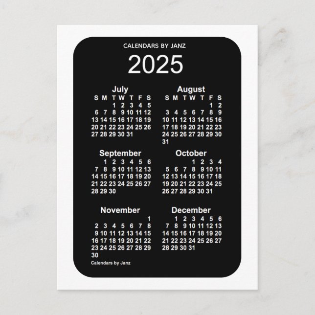 2025 White Neon 6 Month Mini Calendar från Janz Vykort (Framsida)