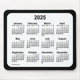 2025 White on Black Calendar från Janz Two Tone Musmatta