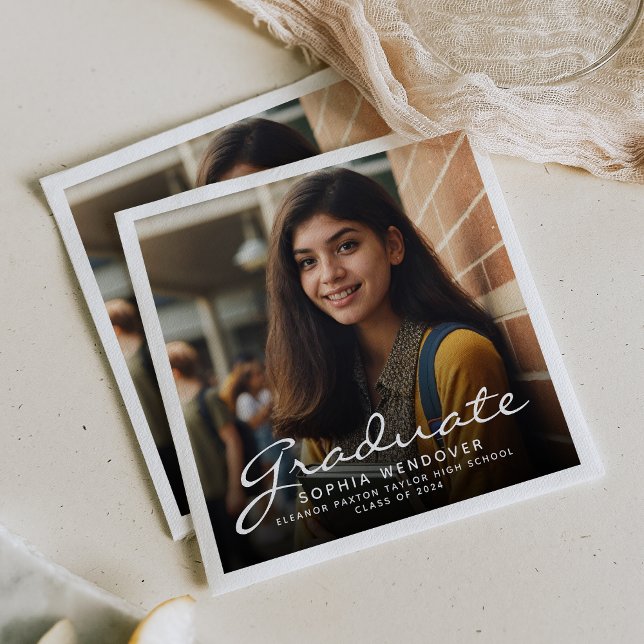 2025 White Script Photo Studentfest Pappersservett (Skapare uppladdad)