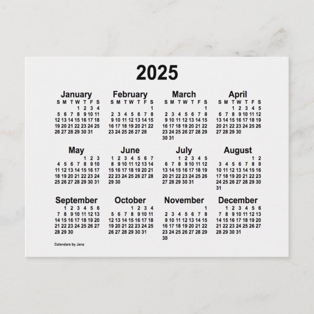 2025 White Smoke Mini Kalender av Janz Vykort (Framsida)