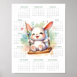 2026 1-sidig kalender Söt kanin på svängande gunga Poster
