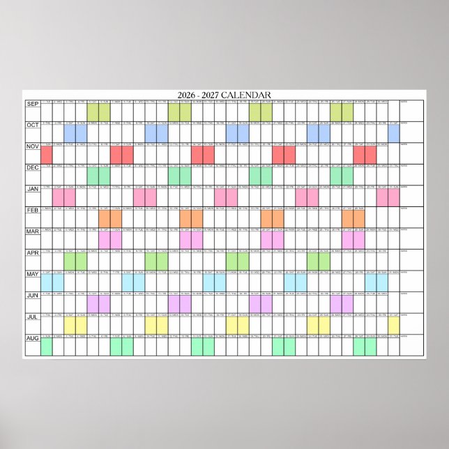 2026 - 2027 Akademisk års väggplaneringskalender Poster (Framsidan)