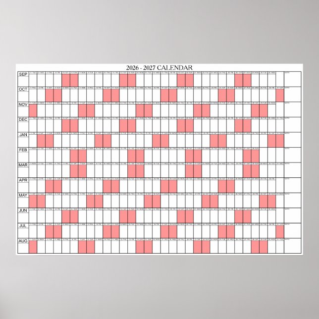 2026 - 2027 Akademisk års väggplaneringskalender Poster (Framsidan)