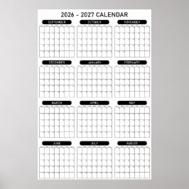 2026 - 2027 Akademisk års väggplaneringskalender Poster