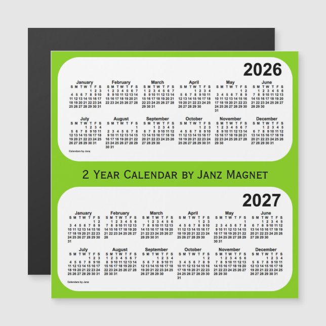 2026-2027 Gult Grönt 2-årskalender från Janz (Fram/baksida)