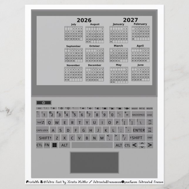 2026-2027 Kalendarium Skolår Bärbar datorklaviatur (Framsida)