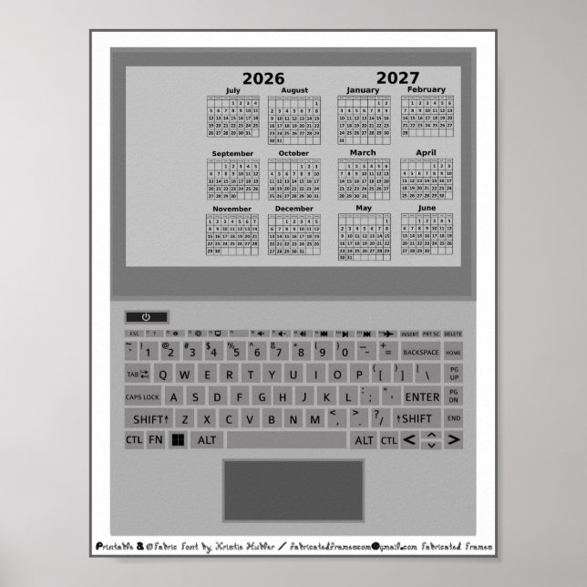 2026=2027 Kalender Skolår Bärbar Dator Tangentbord Poster (Framsidan)