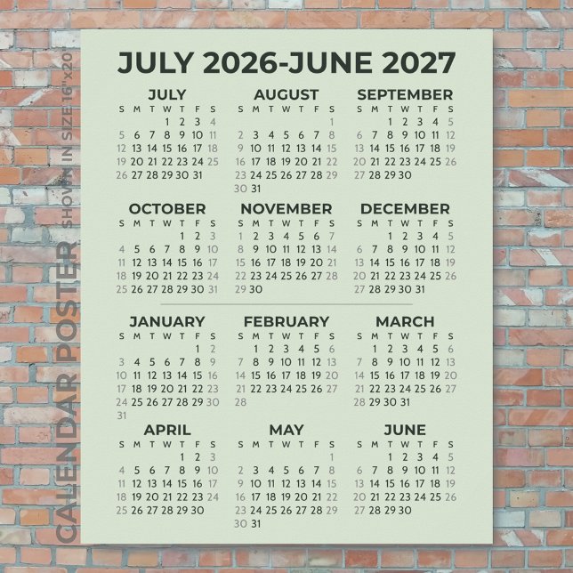 2026-2027 Läsårs kalender Sage Green Vägg Poster (Skapare uppladdad)