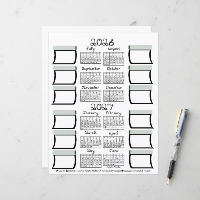 2026-2027 Läsårs kalender Tyg Font & Bultar (Fram/Back In Situ)