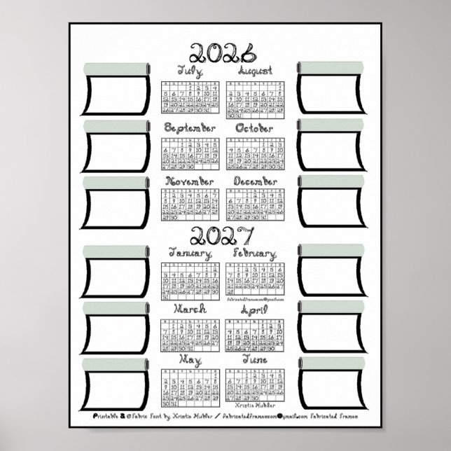 2026-2027 Läsårs kalender Tyg Font & Bultar Poster (Framsidan)