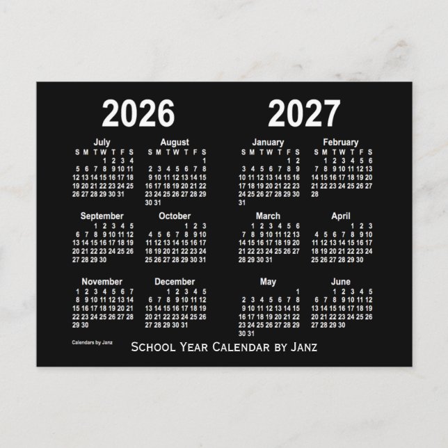 2026-2027 Neon White School Calendar från Janz Vykort (Framsida)