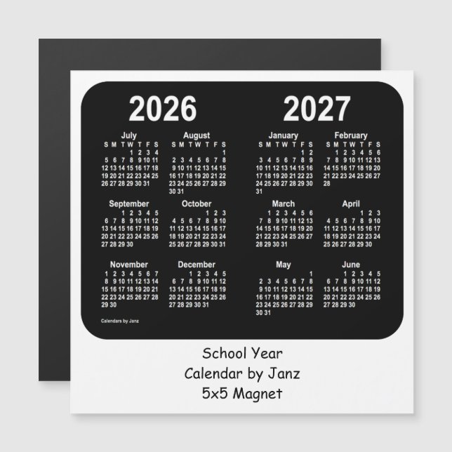 2026-2027 Svartvit skolkalender från Janz (Fram/baksida)