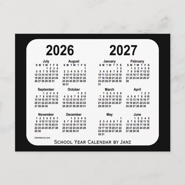 2026-2027 Svartvit skolkalender från Janz Vykort (Framsida)