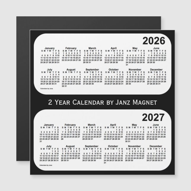 2026-2027 Svartvit tvåårskalender från Janz (Fram/baksida)