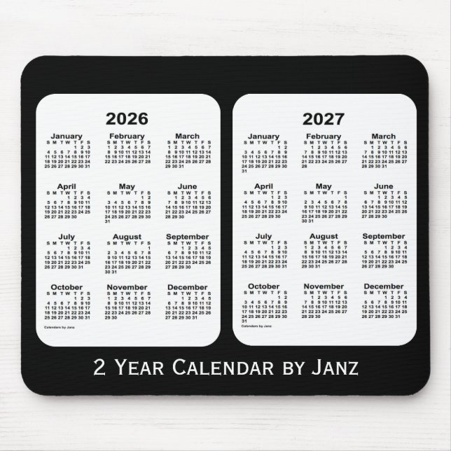 2026-2027 Svartvit tvåårskalender från Janz Musmatta (Framsidan)