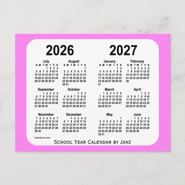 2026-2027 Violet Mini School Calendar från Janz Vykort (Framsida)