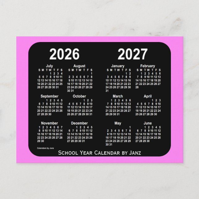 2026-2027 Violet Neon Mini School Calendar av Janz Vykort (Framsida)