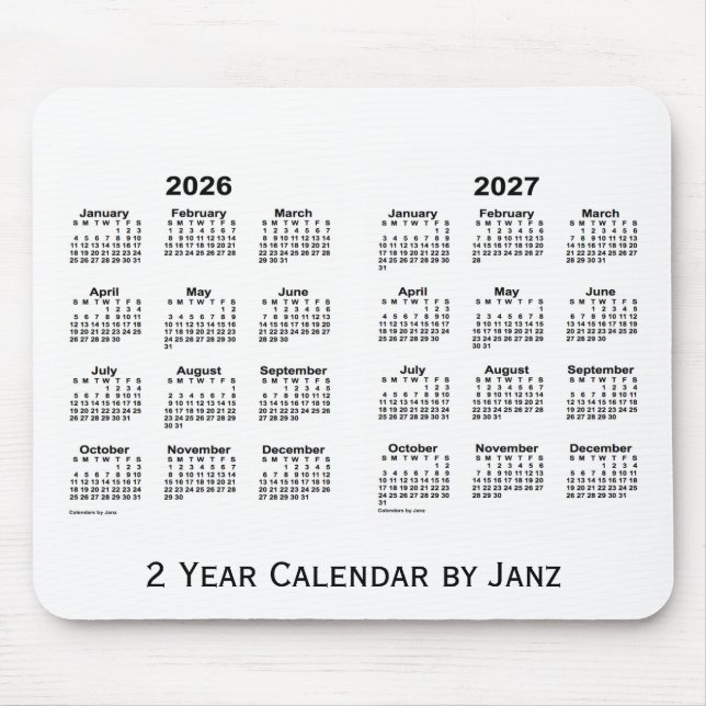 2026-2027 Vit tvåårskalender av Janz Mousepad Musmatta (Framsidan)