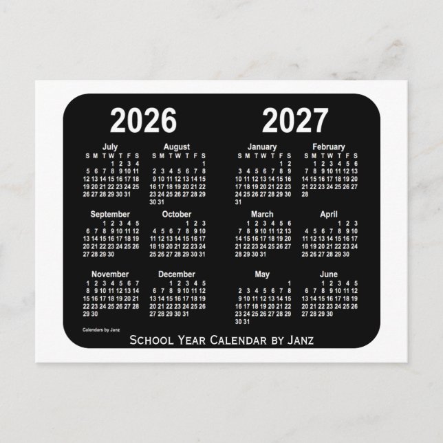 2026-2027 White Neon School Calendar från Janz Vykort (Framsida)